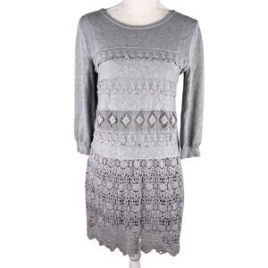 Sundance Lovely Day Sweater Dress Medium Gray Lace Crochet